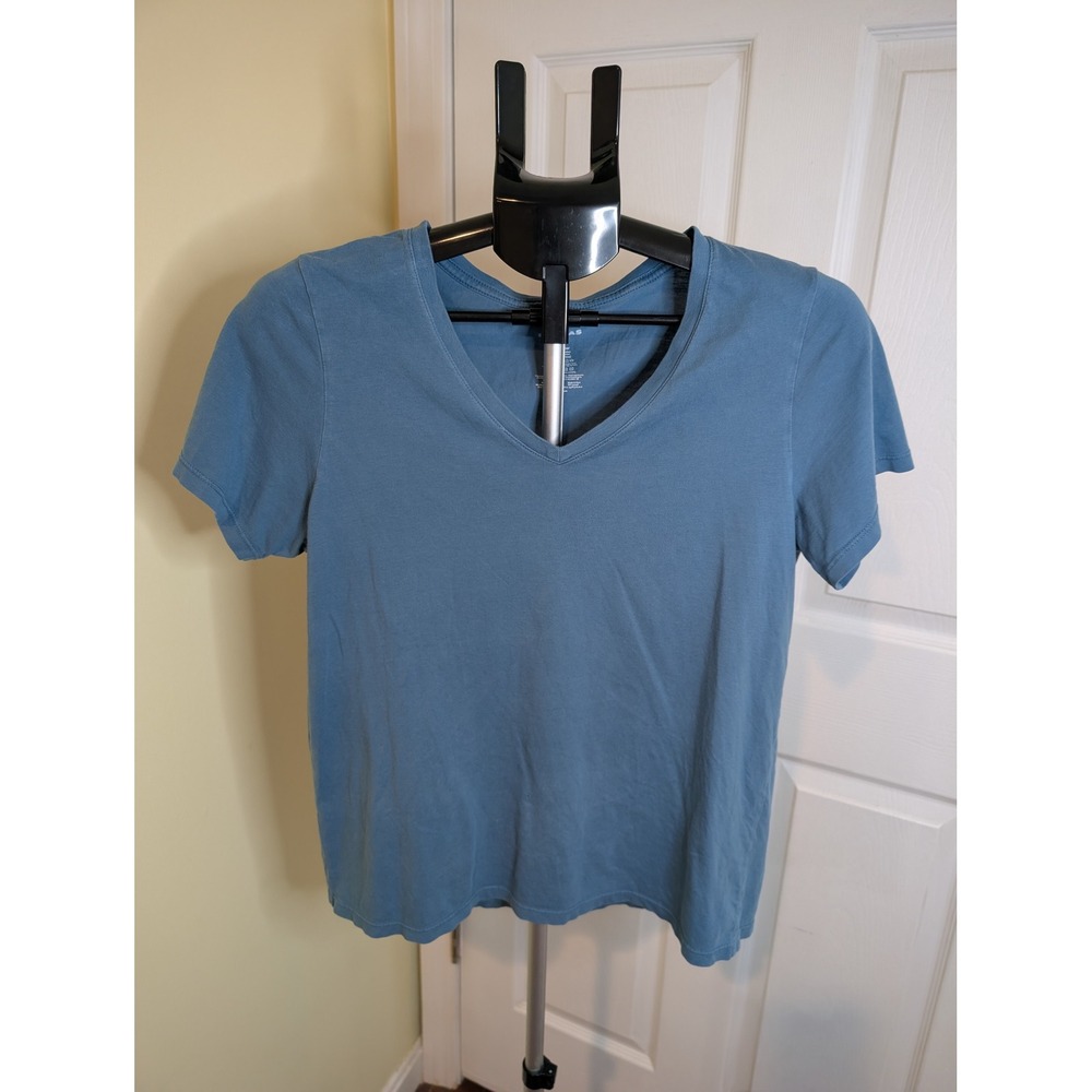 Bombas V-Neck‎ T-Shirt Womens Small Blue Pima Cotton Short Sleeve Basic Tee